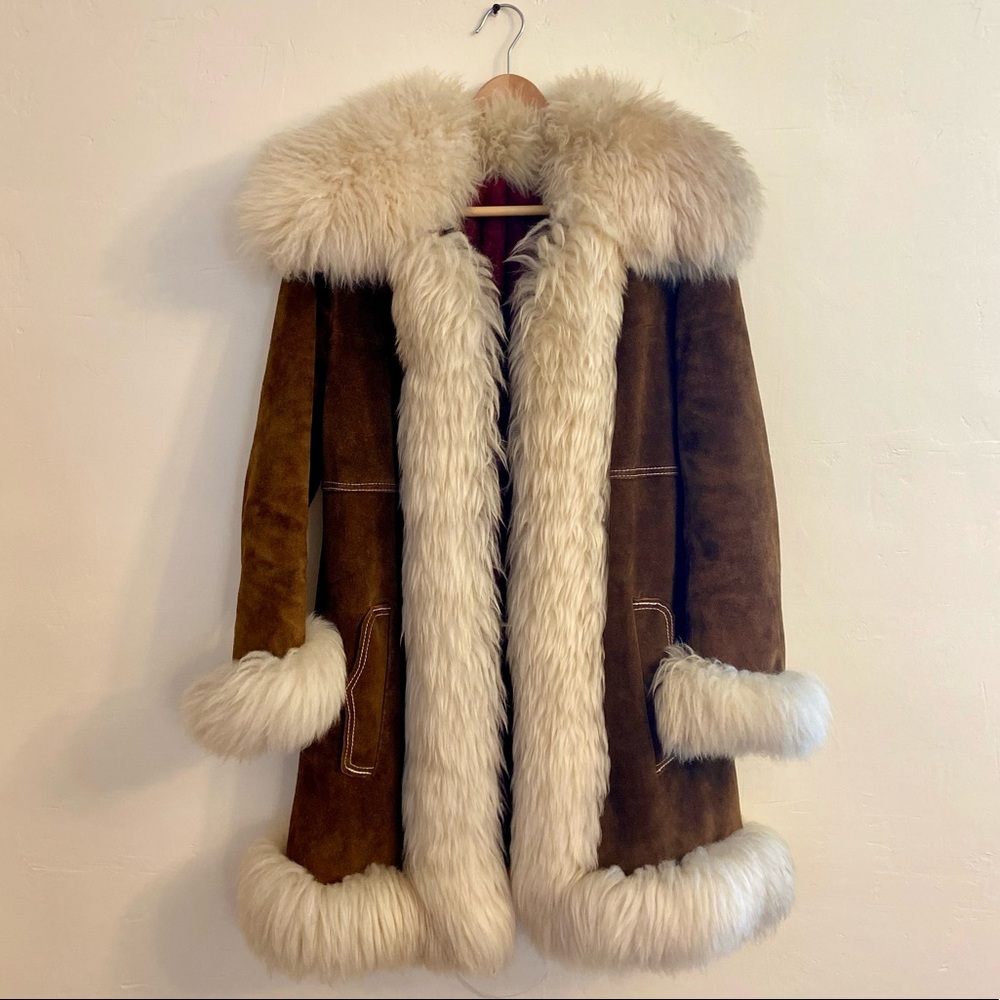 Stunning Vintage Penny Lane Jacket. Genuine Brown Suede & Cream Sheep Shearling.